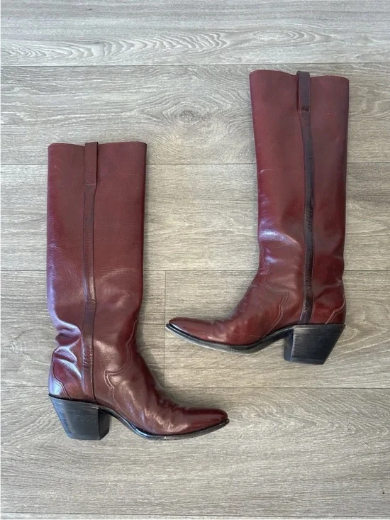 Vintage Burgundy Leather Knee High Boots Western Y2K Size 5.5B Bohemian Festival - Picture 3 of 16
